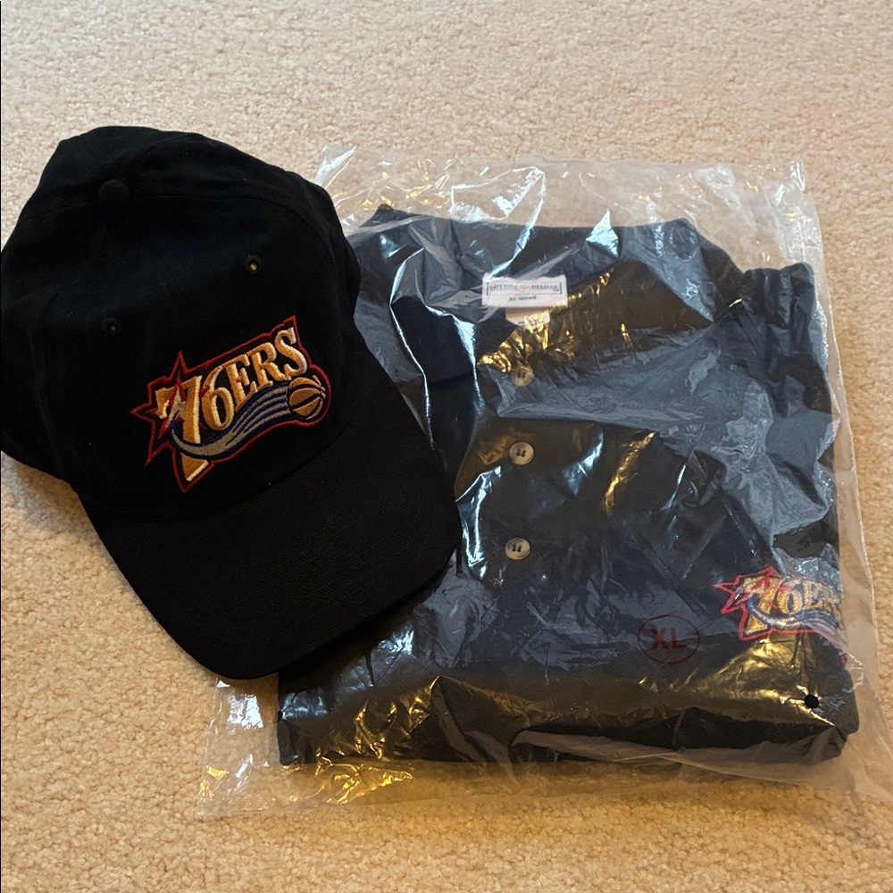 Vintage 76ers Black Cap and Polo Set